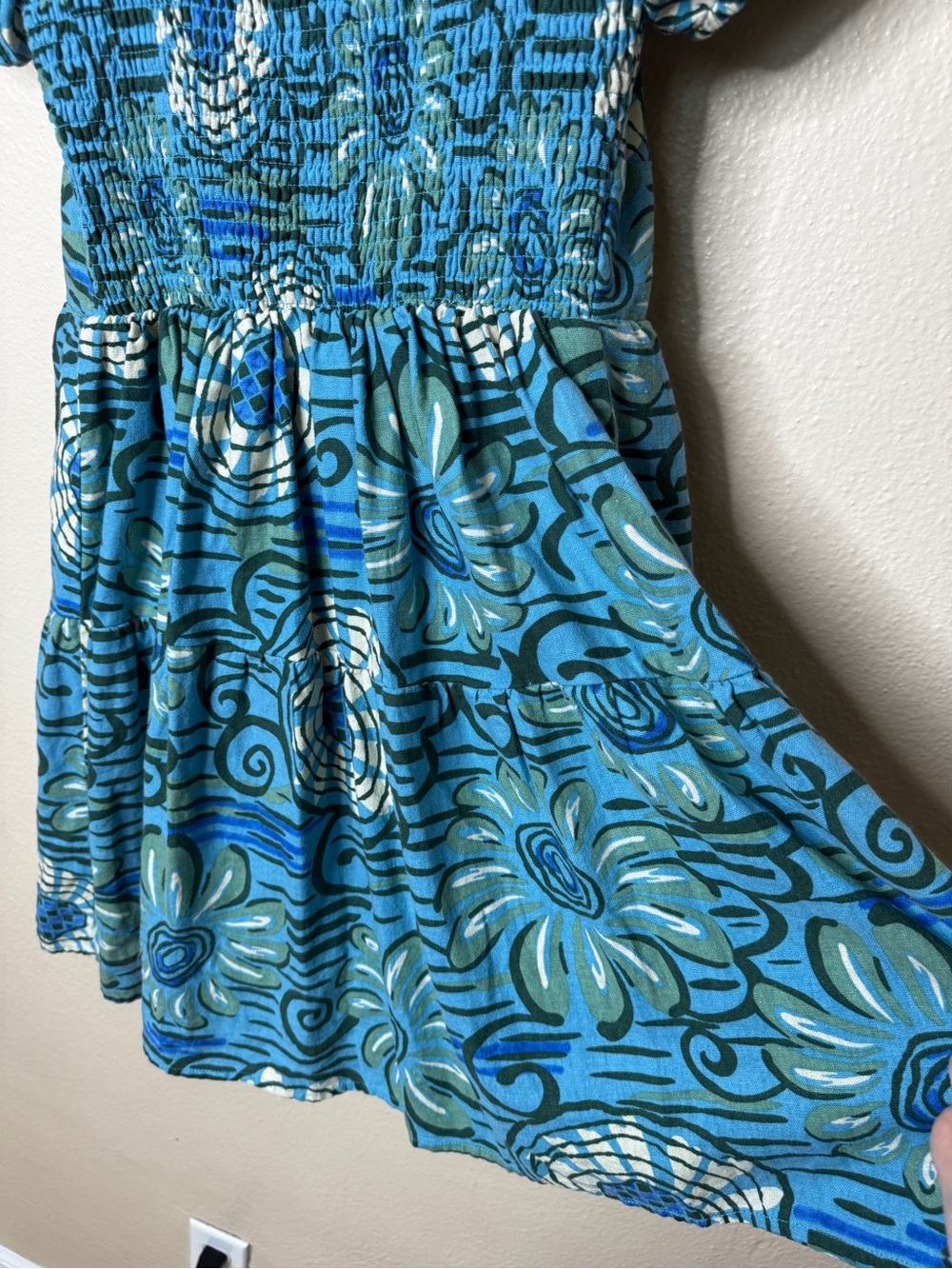 House of Harlow Dress Women’s Small Blue Floral Linen Blend Mini Puff Sleeve - Picture 8 of 8